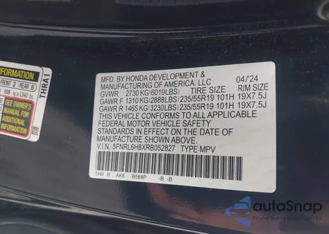 2024 Honda Odyssey Touring from USA, damaged, VIN 5FNRL6H8XRB052827